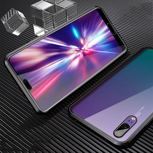 Luxury Aluminum Metal Frame Mirror Cover Case 360 Degrees T06 for Huawei P20 Black
