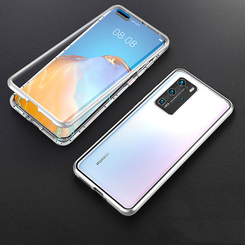 Luxury Aluminum Metal Frame Mirror Cover Case 360 Degrees T06 for Huawei P40 Pro Silver