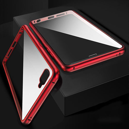 Luxury Aluminum Metal Frame Mirror Cover Case 360 Degrees T06 for Oppo R15X Red