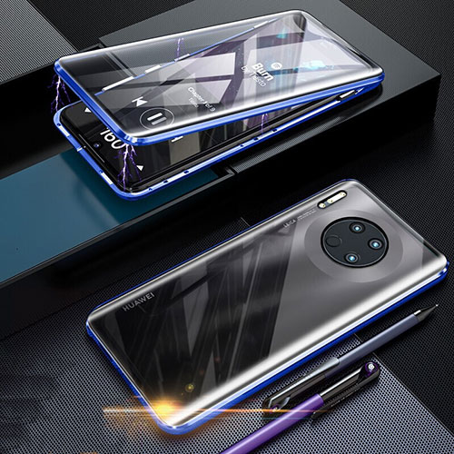 Luxury Aluminum Metal Frame Mirror Cover Case 360 Degrees T07 for Huawei Mate 30 Pro Blue