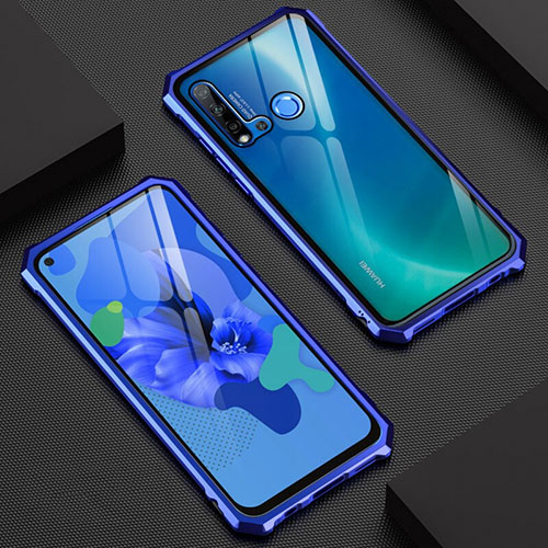 Luxury Aluminum Metal Frame Mirror Cover Case 360 Degrees T07 for Huawei Nova 5i Blue