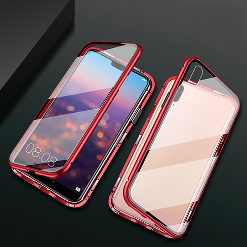 Luxury Aluminum Metal Frame Mirror Cover Case 360 Degrees T07 for Huawei P20 Red