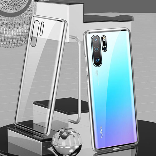 Luxury Aluminum Metal Frame Mirror Cover Case 360 Degrees T07 for Huawei P30 Pro Silver