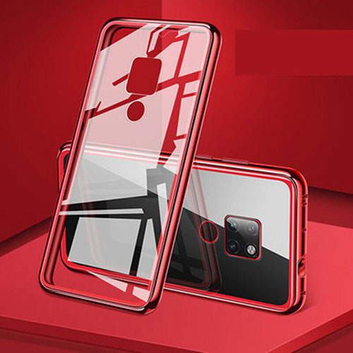 Luxury Aluminum Metal Frame Mirror Cover Case 360 Degrees T08 for Huawei Mate 20 X 5G Red