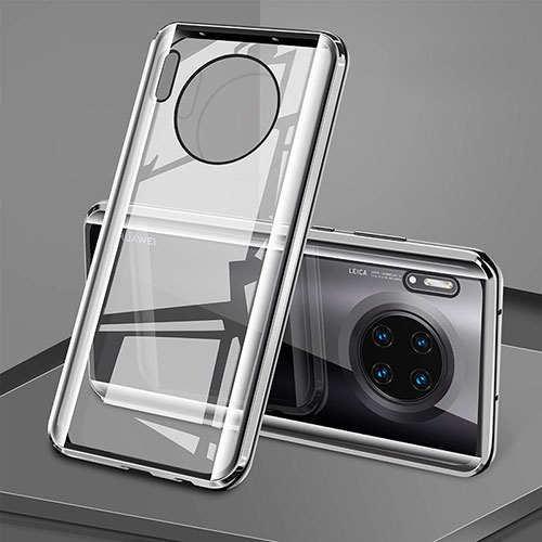 Luxury Aluminum Metal Frame Mirror Cover Case 360 Degrees T08 for Huawei Mate 30 5G Silver