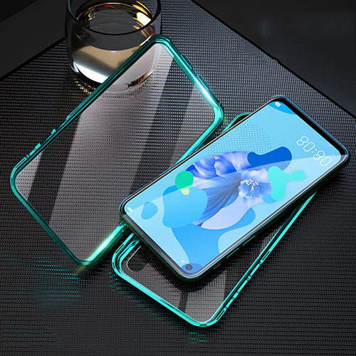 Luxury Aluminum Metal Frame Mirror Cover Case 360 Degrees T08 for Huawei Nova 5i Cyan