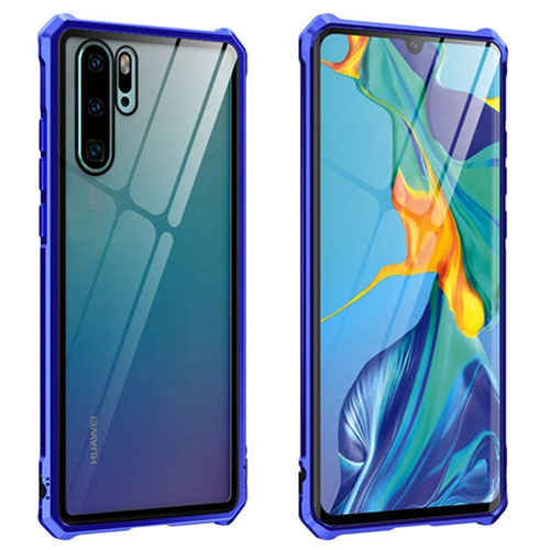 Luxury Aluminum Metal Frame Mirror Cover Case 360 Degrees T08 for Huawei P30 Pro Blue