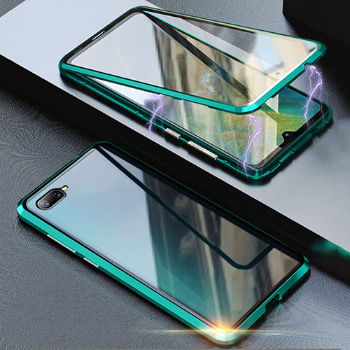 Luxury Aluminum Metal Frame Mirror Cover Case 360 Degrees T08 for Oppo K1 Green