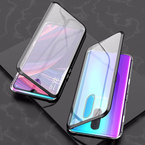 Luxury Aluminum Metal Frame Mirror Cover Case 360 Degrees T08 for Oppo R17 Pro Black