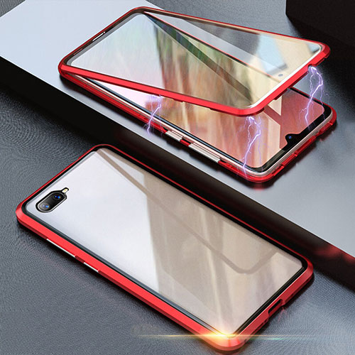 Luxury Aluminum Metal Frame Mirror Cover Case 360 Degrees T08 for Oppo RX17 Neo Red