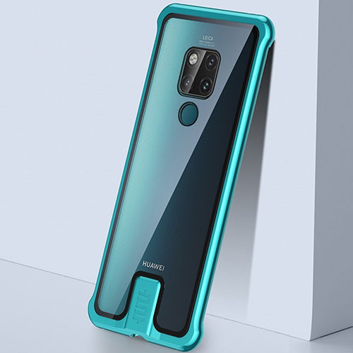 Luxury Aluminum Metal Frame Mirror Cover Case 360 Degrees T09 for Huawei Mate 20 Cyan