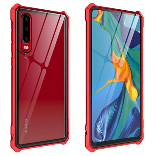 Luxury Aluminum Metal Frame Mirror Cover Case 360 Degrees T09 for Huawei P30 Red