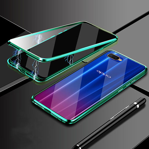 Luxury Aluminum Metal Frame Mirror Cover Case 360 Degrees T09 for Oppo R15X Green