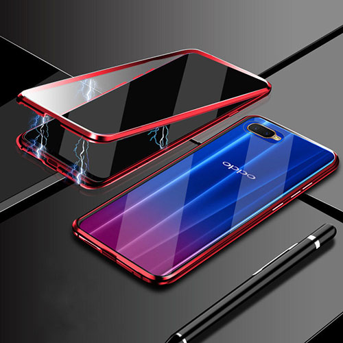 Luxury Aluminum Metal Frame Mirror Cover Case 360 Degrees T09 for Oppo R17 Neo Red