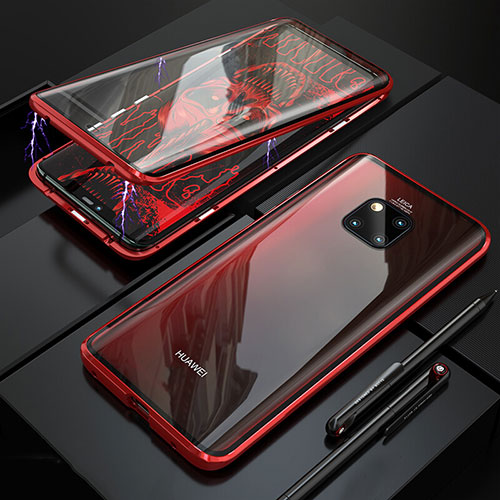 Luxury Aluminum Metal Frame Mirror Cover Case 360 Degrees T10 for Huawei Mate 20 Pro Red