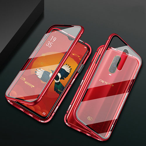 Luxury Aluminum Metal Frame Mirror Cover Case 360 Degrees T10 for Oppo R17 Pro Red