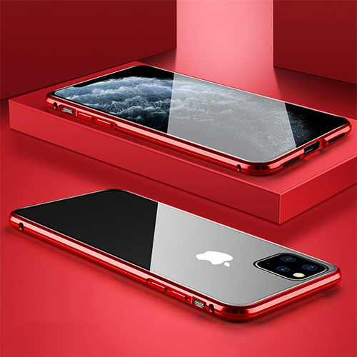 Luxury Aluminum Metal Frame Mirror Cover Case 360 Degrees T11 for Apple iPhone 11 Pro Max Red