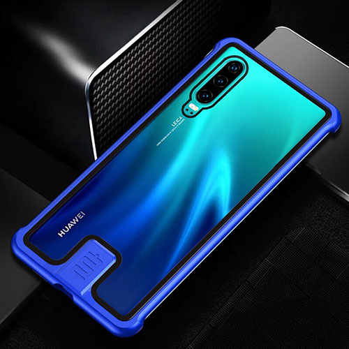 Luxury Aluminum Metal Frame Mirror Cover Case 360 Degrees T11 for Huawei P30 Blue