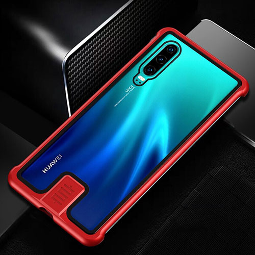 Luxury Aluminum Metal Frame Mirror Cover Case 360 Degrees T11 for Huawei P30 Red