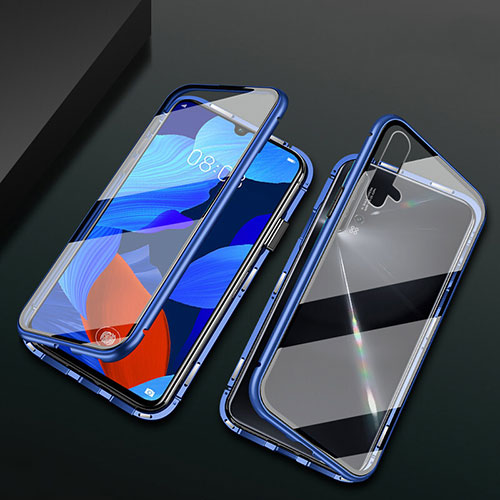 Luxury Aluminum Metal Frame Mirror Cover Case 360 Degrees T12 for Huawei Nova 5 Blue