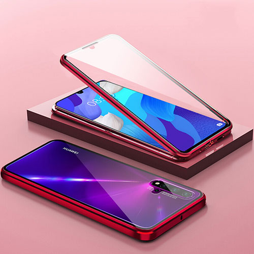 Luxury Aluminum Metal Frame Mirror Cover Case 360 Degrees T14 for Huawei Nova 5 Pro Red