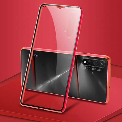 Luxury Aluminum Metal Frame Mirror Cover Case 360 Degrees T15 for Huawei Nova 5 Pro Red