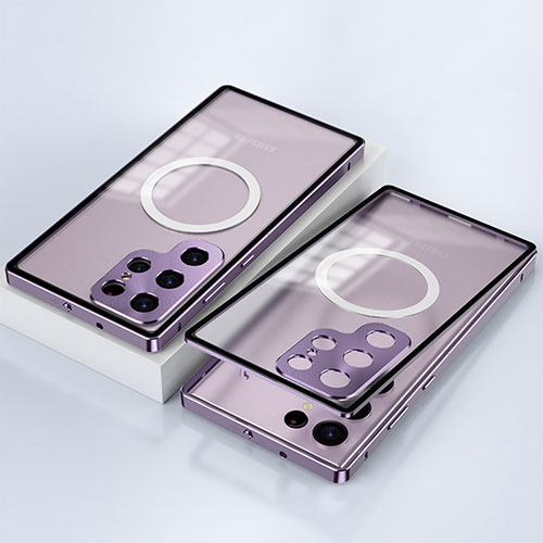 Luxury Aluminum Metal Frame Mirror Cover Case 360 Degrees with Mag-Safe Magnetic for Samsung Galaxy S21 Ultra 5G Purple