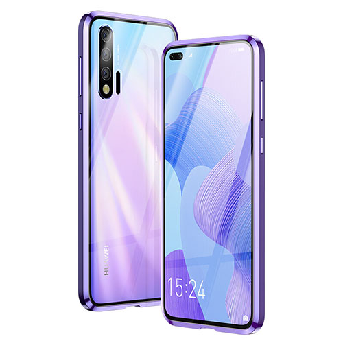 Luxury Aluminum Metal Frame Mirror Cover Case 360 Degrees Z01 for Huawei Nova 6 Purple