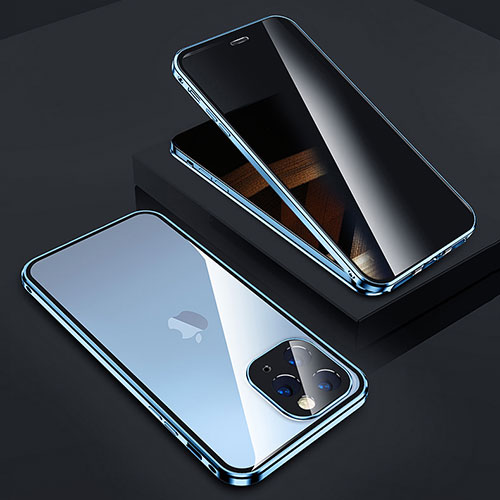 Luxury Aluminum Metal Frame Mirror Cover Case 360 Degrees Z05 for Apple iPhone 14 Pro Max Blue