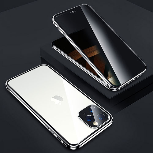 Luxury Aluminum Metal Frame Mirror Cover Case 360 Degrees Z05 for Apple iPhone 16 Pro Silver