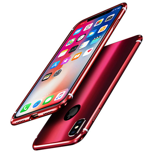 Luxury Aluminum Metal Frame Mirror Cover Case A01 for Apple iPhone Xs Red