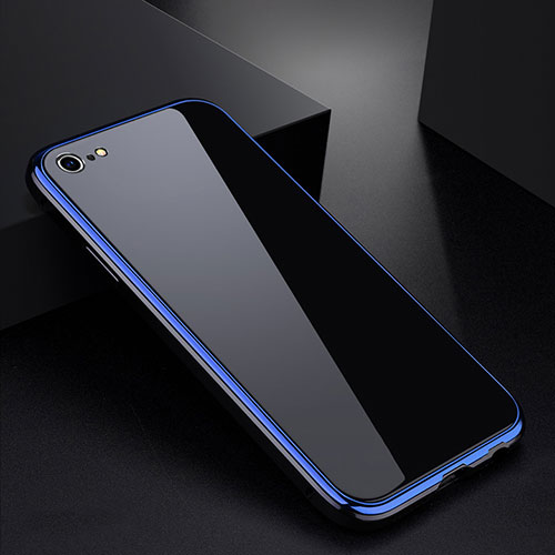 Luxury Aluminum Metal Frame Mirror Cover Case for Apple iPhone 6S Blue and Black