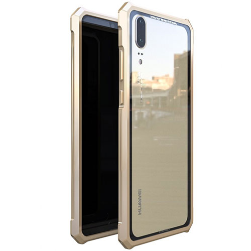 Luxury Aluminum Metal Frame Mirror Cover Case for Huawei P20 Gold