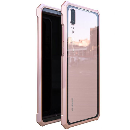 Luxury Aluminum Metal Frame Mirror Cover Case for Huawei P20 Rose Gold