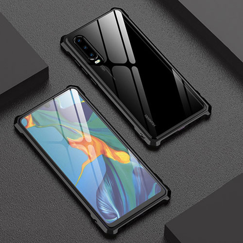 Luxury Aluminum Metal Frame Mirror Cover Case for Huawei P30 Black