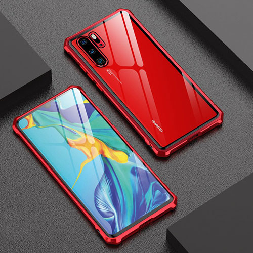 Luxury Aluminum Metal Frame Mirror Cover Case for Huawei P30 Pro New Edition Red