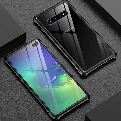 Luxury Aluminum Metal Frame Mirror Cover Case for Samsung Galaxy S10 Plus Black