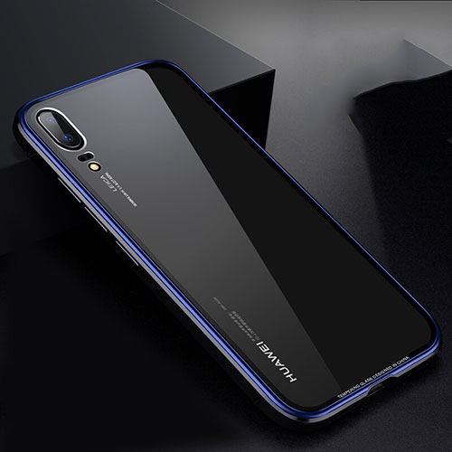 Luxury Aluminum Metal Frame Mirror Cover Case M01 for Huawei P20 Blue