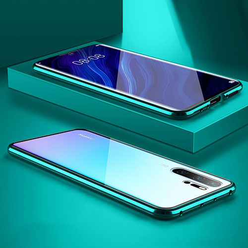 Luxury Aluminum Metal Frame Mirror Cover Case M02 for Huawei P30 Cyan