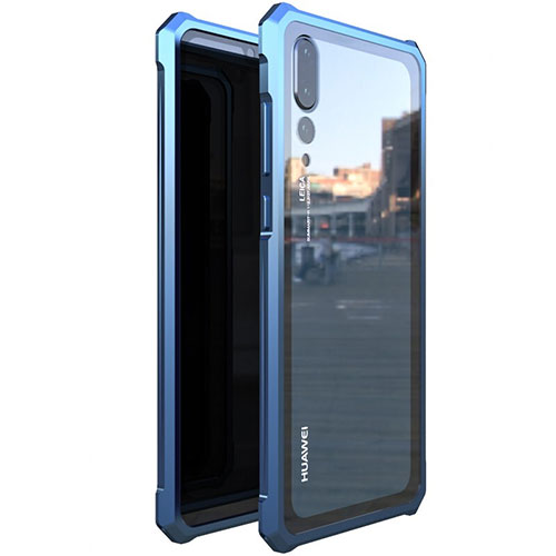 Luxury Aluminum Metal Frame Mirror Cover Case M03 for Huawei P20 Pro Blue