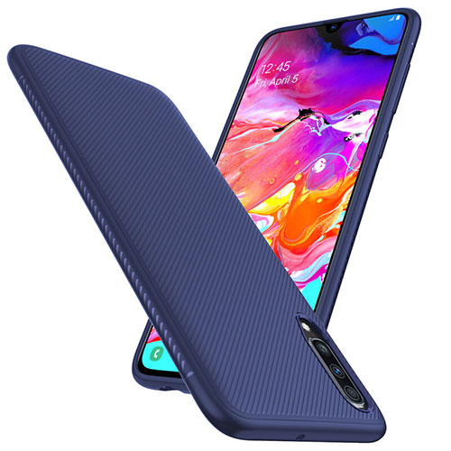 Luxury Carbon Fiber Twill Soft Case T02 for Samsung Galaxy A70 Blue