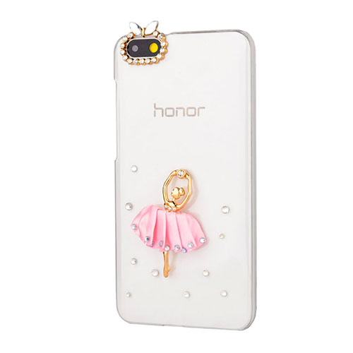 Luxury Diamond Bling Dancing Girl Hard Rigid Case Cover for Huawei Honor 4X Pink