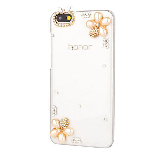 Luxury Diamond Bling Flowers Hard Rigid Case Cover for Huawei Honor 4X White