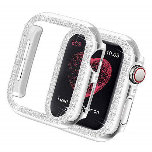 Luxury Diamond Bling Hard Case Cover for Apple iWatch 5 44mm Silver