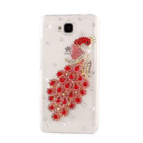 Luxury Diamond Bling Peacock Hard Rigid Case Cover for Huawei Enjoy 5 Red