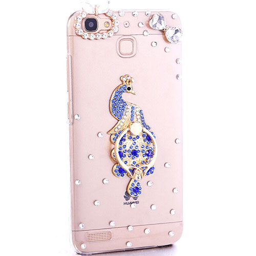 Luxury Diamond Bling Peacock Hard Rigid Case Cover for Huawei G8 Mini Blue