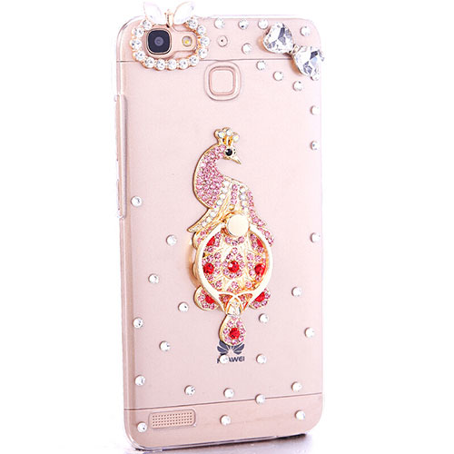 Luxury Diamond Bling Peacock Hard Rigid Case Cover for Huawei G8 Mini Red