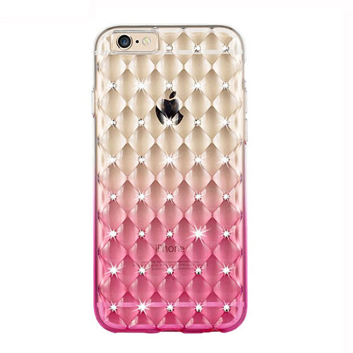 Luxury Diamond Bling Transparent Gel Gradient Soft Case for Apple iPhone 6 Pink