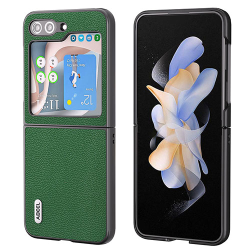 Luxury Leather Matte Finish and Plastic Back Cover Case AD4 for Samsung Galaxy Z Flip5 5G Green