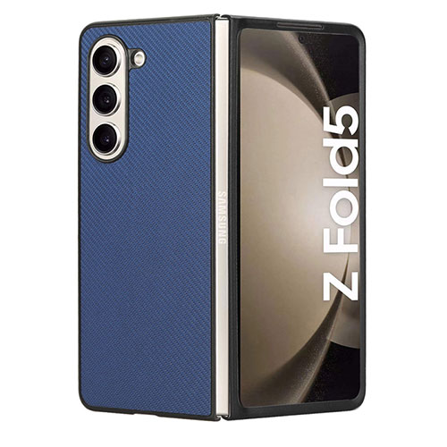 Luxury Leather Matte Finish and Plastic Back Cover Case AD5 for Samsung Galaxy Z Fold5 5G Blue